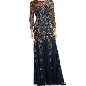 Adrianna Papell Sz 8 Fully Beaded Long MOB Gown NWT NAVY